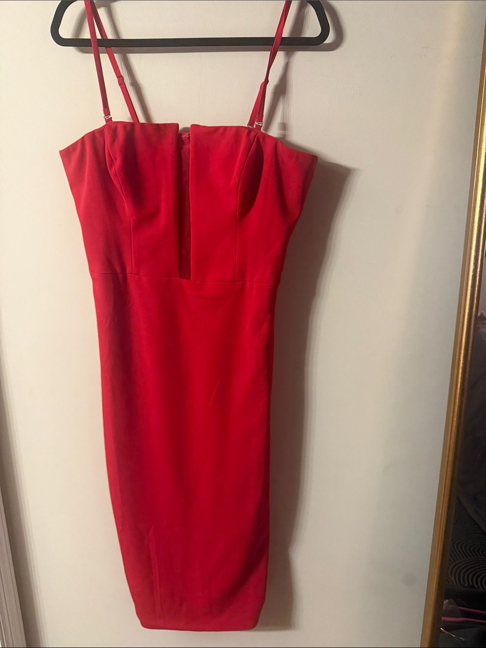 Dress the Population Red Spaghetti-Strap Midi Sheath Dress